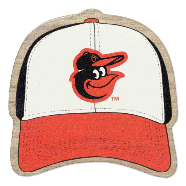 Imán de madera con forma de gorra de béisbol de los Baltimore Orioles