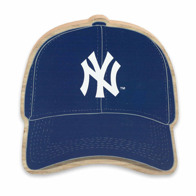 Decoración de mesa de madera con gorra de béisbol de los New York Yankees de la MLB