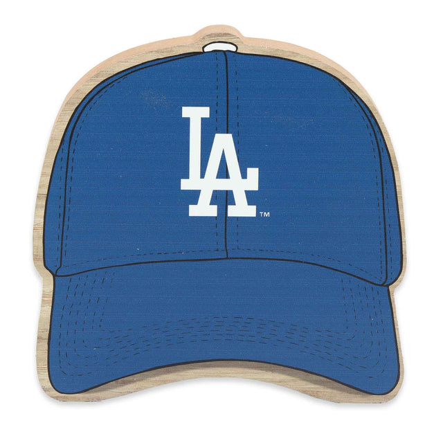 Decoración de mesa de madera con gorra de béisbol de los Dodgers de Los Ángeles de la MLB