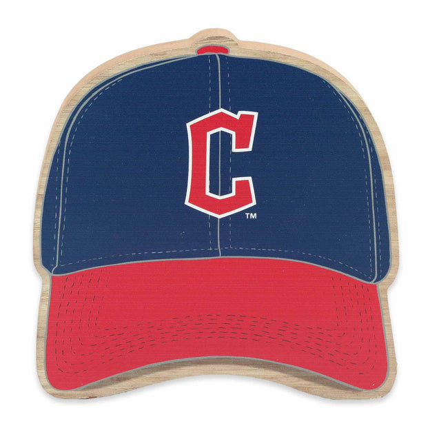 Decoración de mesa de madera con gorra de béisbol de los Cleveland Guardians de la MLB