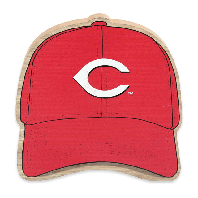 Decoración de mesa de madera con gorra de béisbol de los Cincinnati Reds de la MLB