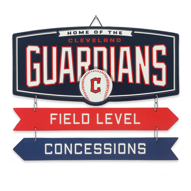 Letrero de metal para concesiones en el nivel del campo de los Cleveland Guardians de la MLB