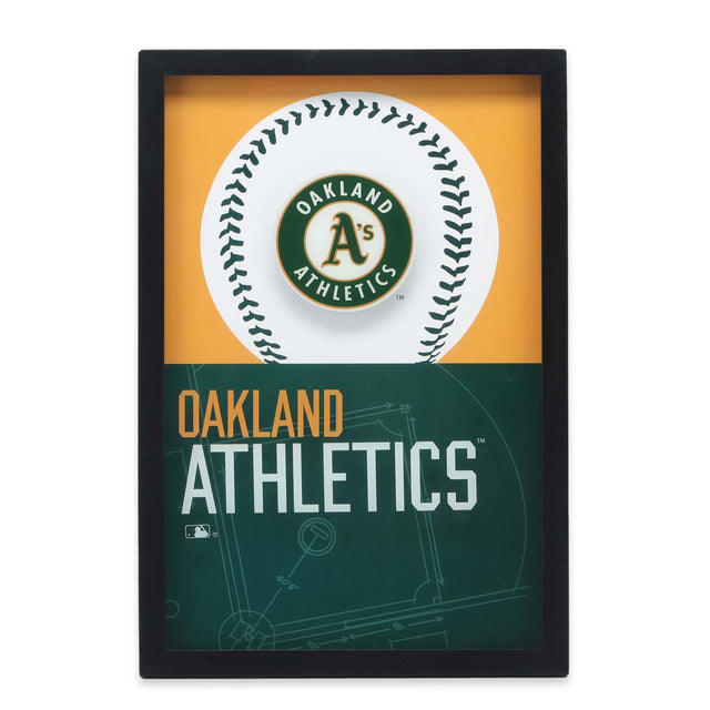 Oakland Athletics Logo Baseball & Diamond Framed Glass Wall Decor