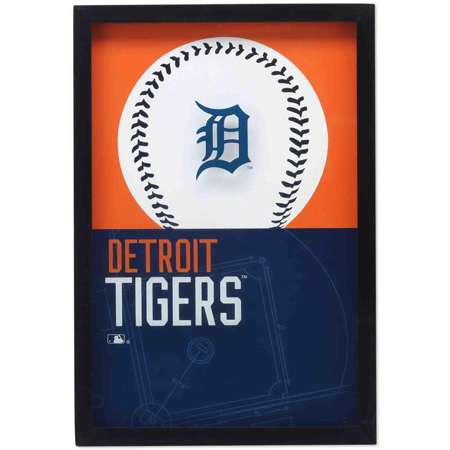 Detroit Tigers Logo Baseball & Diamond Framed Glass Wall Decor