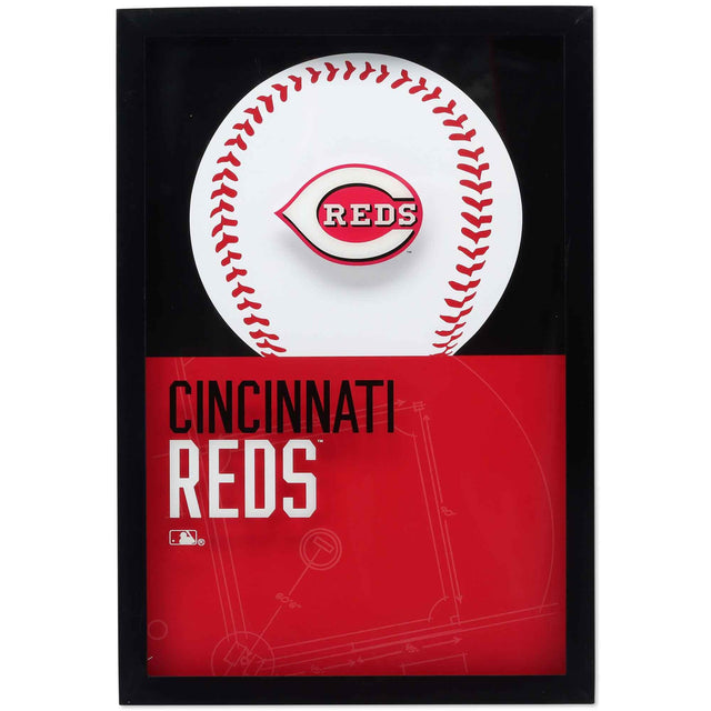 Decoración de pared de vidrio con marco de diamante y logotipo de los Cincinnati Reds