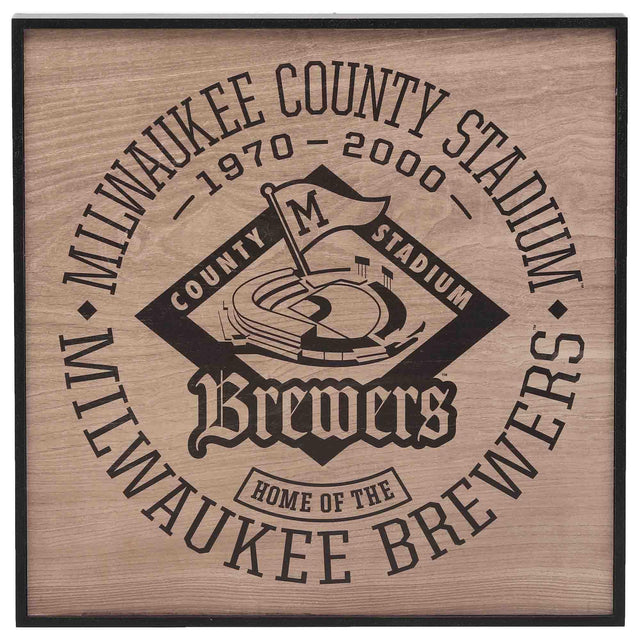 Decoración de pared enmarcada en madera del estadio del condado de Milwaukee Brewers