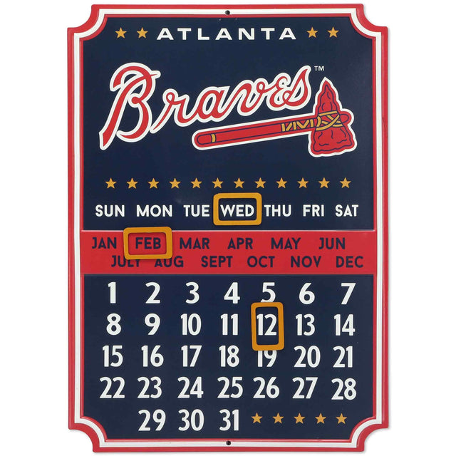 Letrero metálico con calendario perpetuo de los Bravos de Atlanta