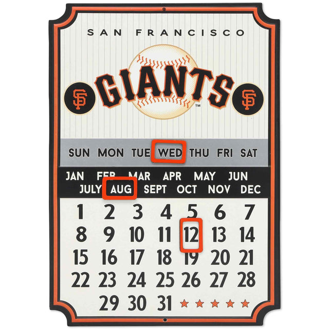 Letrero de metal con calendario perpetuo de los Gigantes de San Francisco