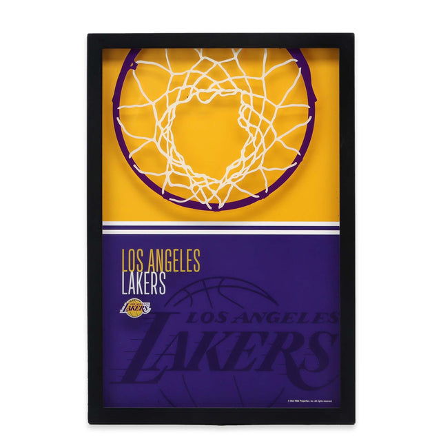 Decoración de pared de vidrio con estampado de bloques de colores de aro de baloncesto de Los Ángeles Lakers