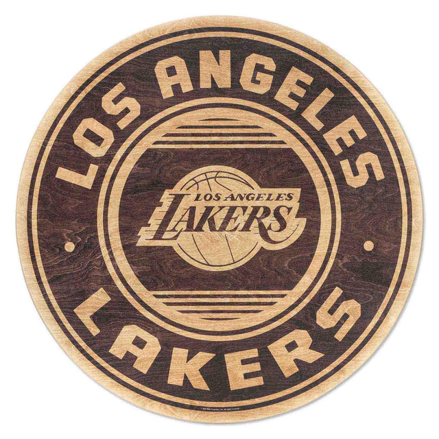 Decoración de pared redonda de madera natural con el logotipo de Los Ángeles Lakers