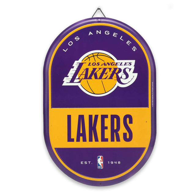 Letrero metálico ovalado con el espíritu de equipo de Los Ángeles Lakers