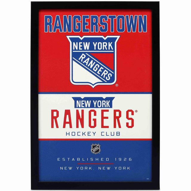 Decoración de pared enmarcada de madera con el espíritu del equipo de los New York Rangers