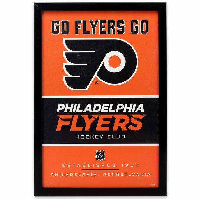 Decoración de pared enmarcada de madera con el espíritu del equipo de los Philadelphia Flyers