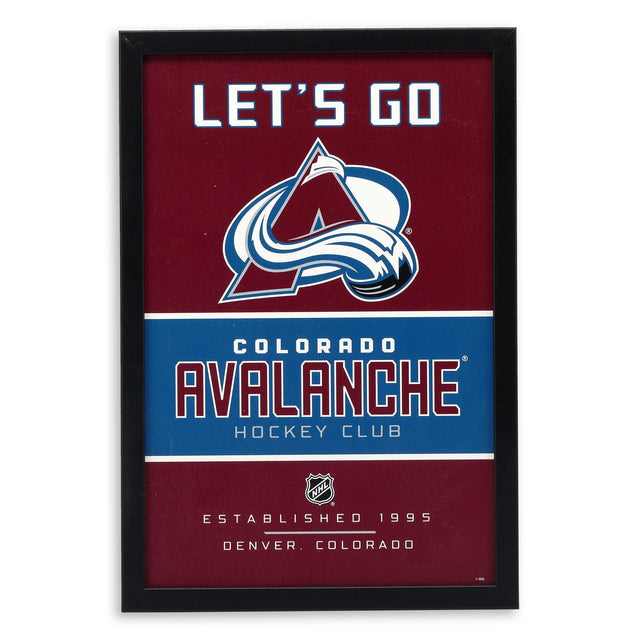 Decoración de pared enmarcada de madera con espíritu de equipo de Colorado Avalanche de la NHL