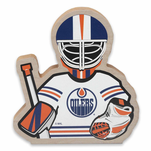 Decoración de mesa de madera con el portero de los Edmonton Oilers de la Liga Nacional de Hockey (NHL)