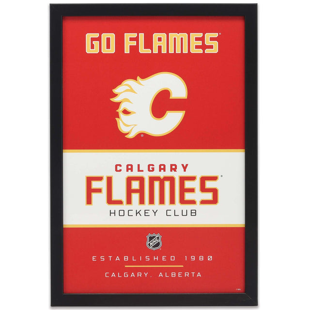 Decoración de pared enmarcada de madera con el espíritu de equipo de los Calgary Flames