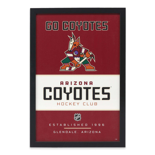 Decoración de pared enmarcada de madera con espíritu de equipo de los Arizona Coyotes