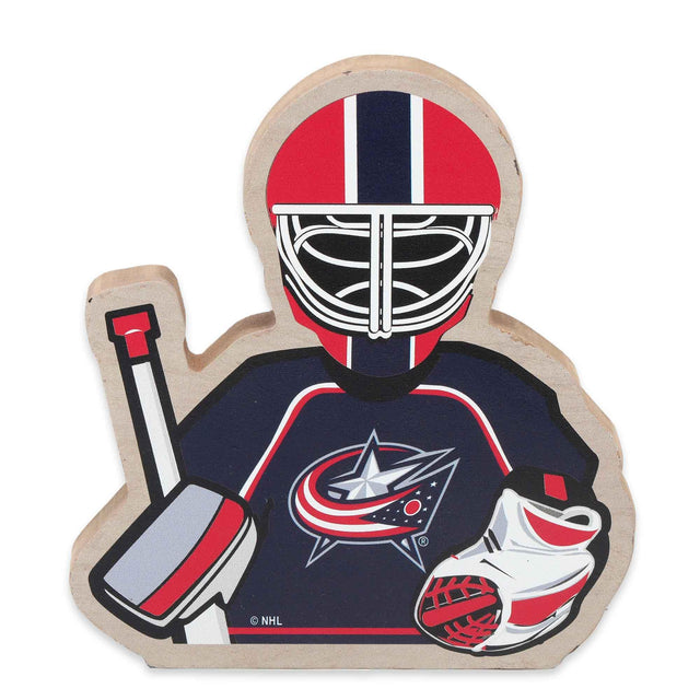 Decoración de mesa de madera con el portero de los Columbus Blue Jackets