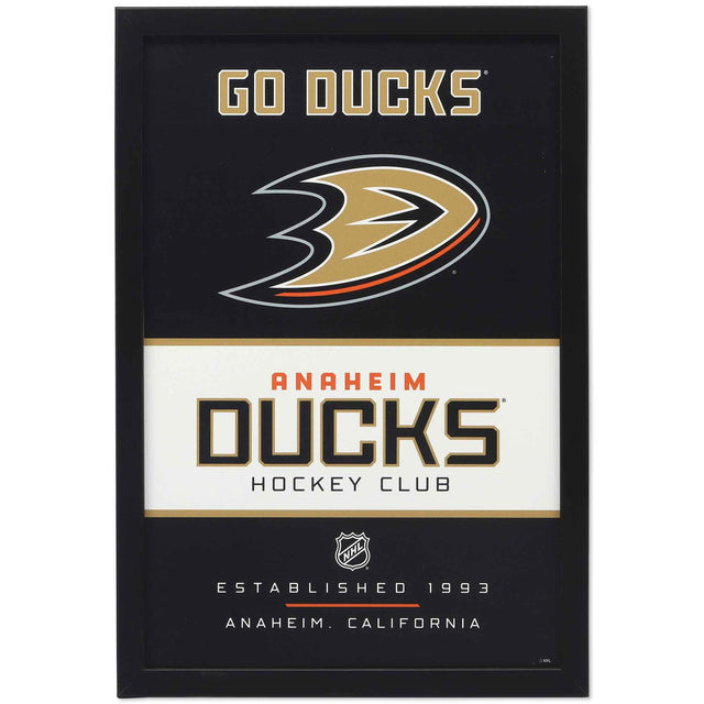 Decoración de pared enmarcada de madera con el espíritu de equipo de los Anaheim Ducks