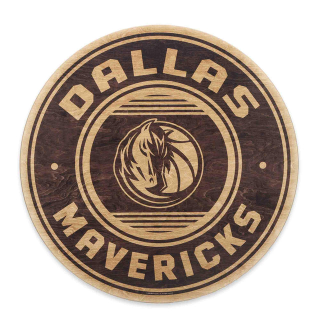 Decoración de pared redonda de madera natural con el logotipo de los Dallas Mavericks