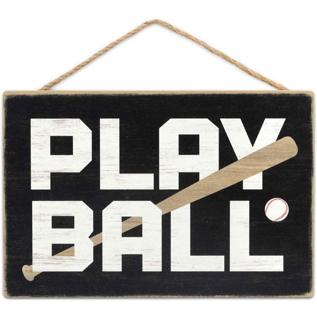 Play Ball Hanging Baseball & Bat Wood Wall Decor