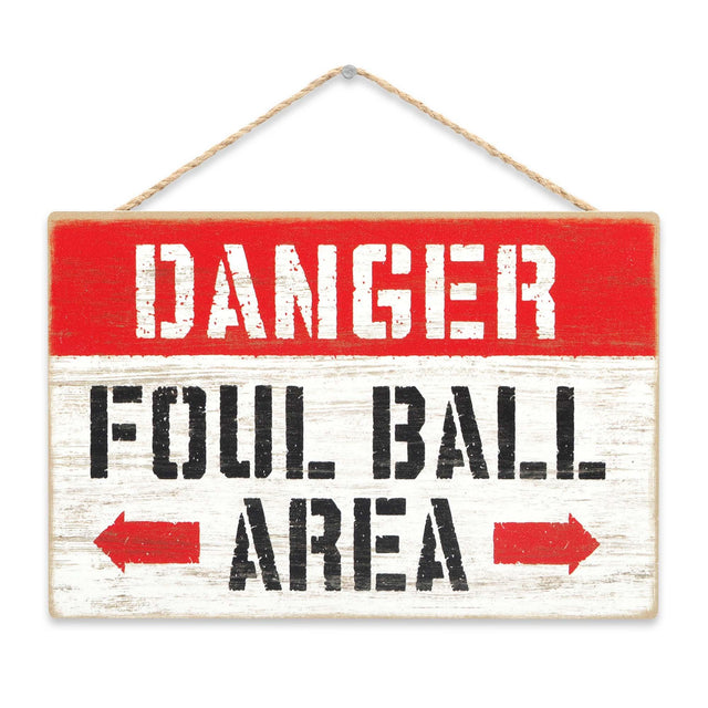 Danger Foul Ball Area Hanging Wood Wall Decor