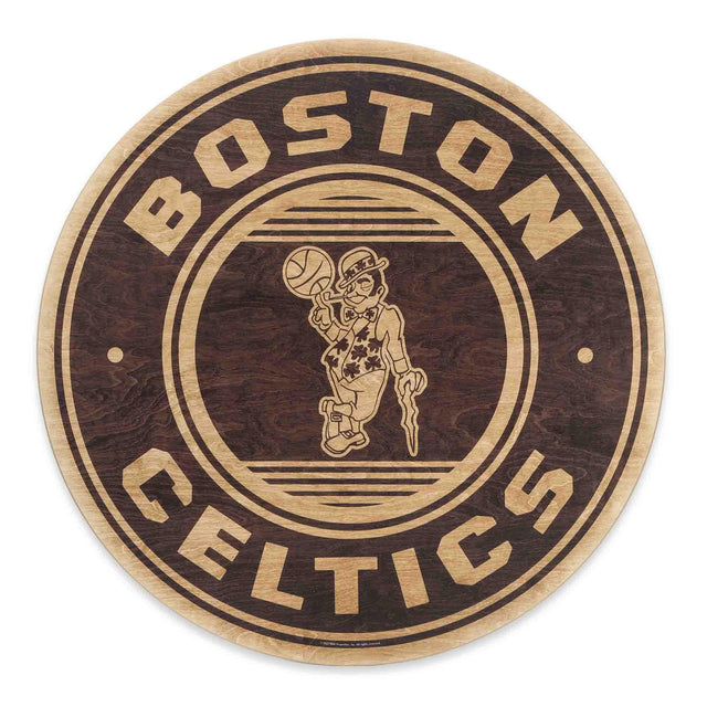 Decoración de pared redonda de madera natural con el logotipo de los Boston Celtics