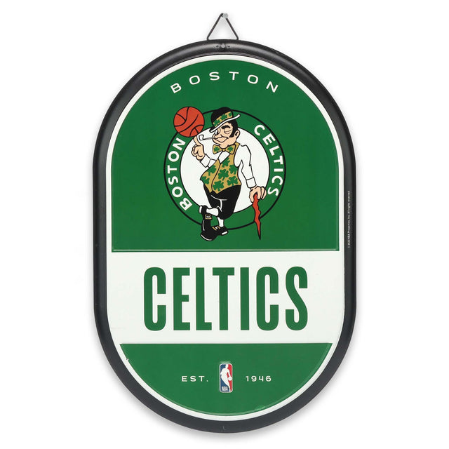 Letrero metálico ovalado con el espíritu de equipo de los Boston Celtics