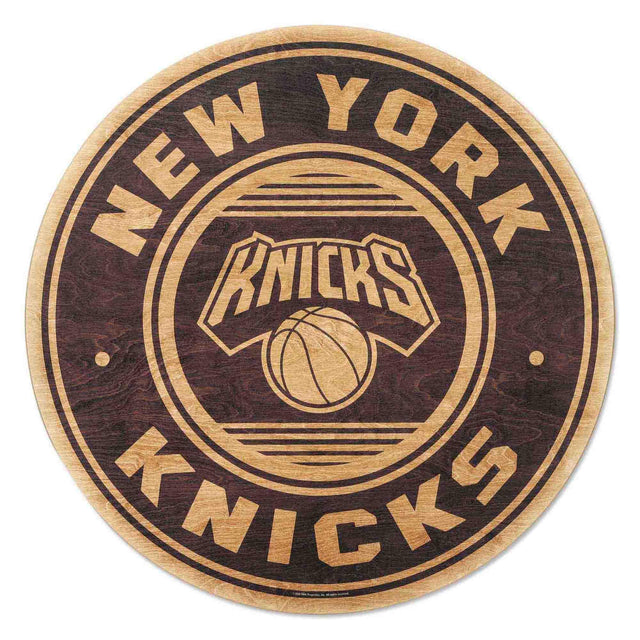 New York Knicks Logo Round Natural Wood Wall Decor