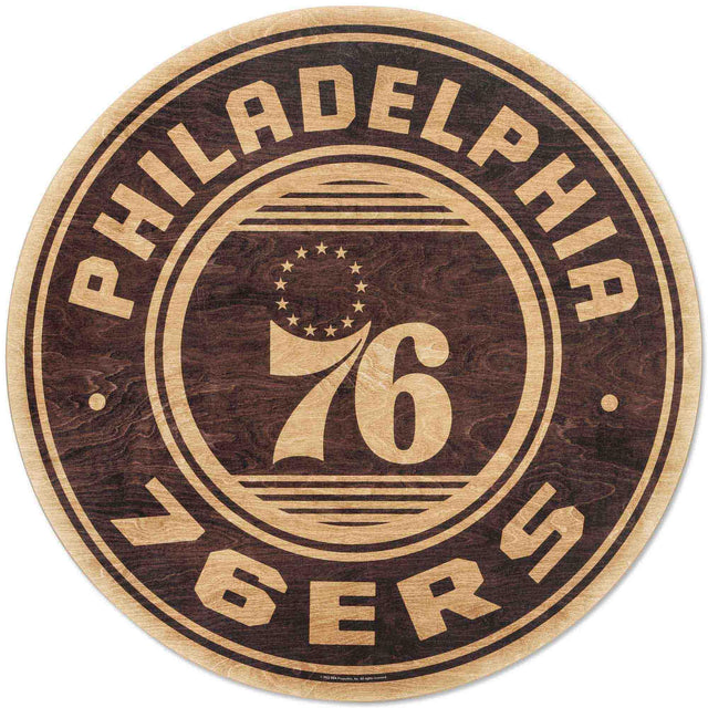 Philadelphia 76ers Logo Round Natural Wood Wall Decor