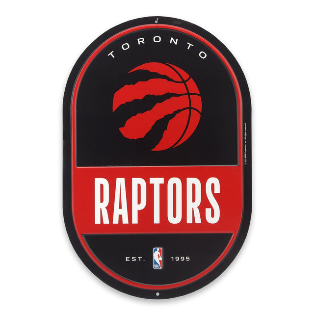 Letrero metálico ovalado con el espíritu del equipo de los Toronto Raptors