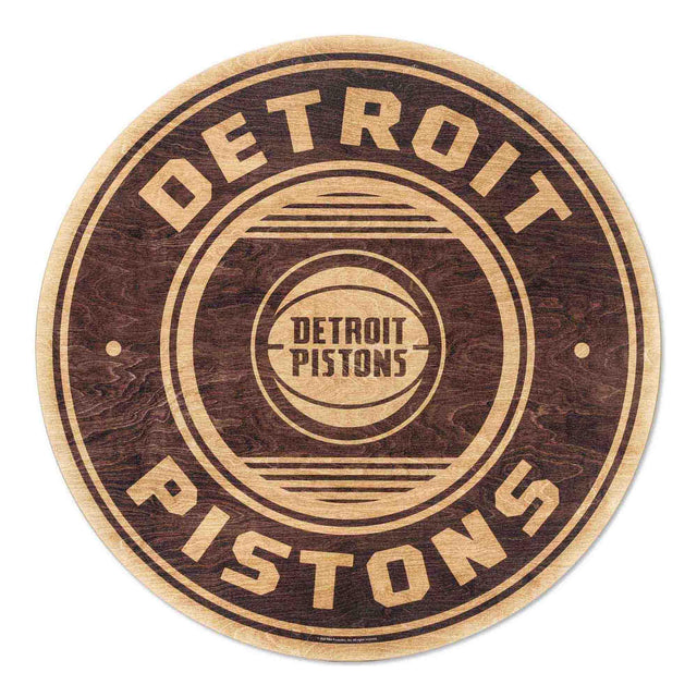 Decoración de pared redonda de madera natural con el logotipo de los Detroit Pistons