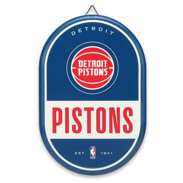 Letrero metálico ovalado con el espíritu de equipo de los Detroit Pistons