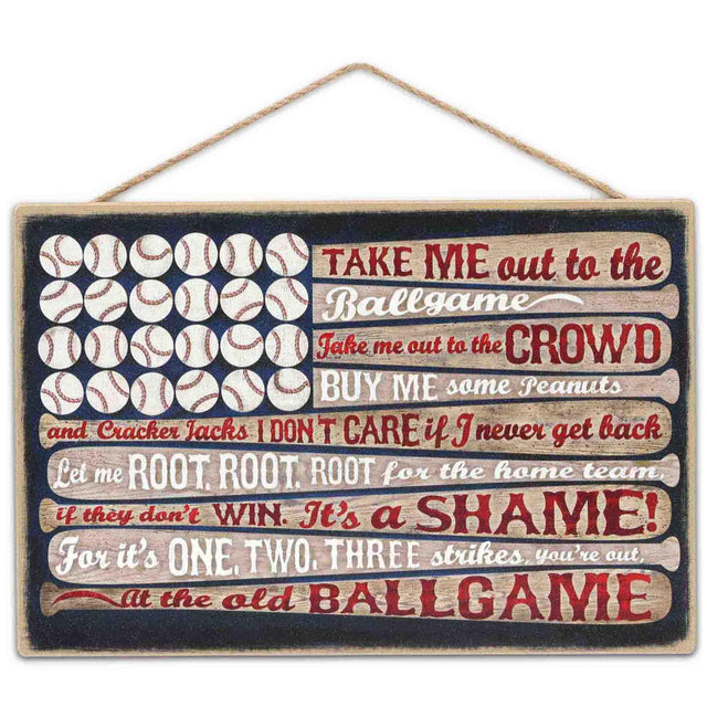 Take Me Out To the Ballgame Baseballs & Bats Flag Hanging Wood Wall Decor