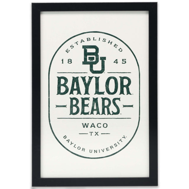 Decoración de pared enmarcada en madera con la insignia de la Universidad de Baylor