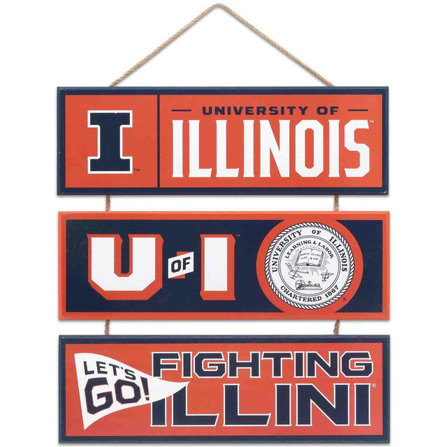 Decoración de pared de madera vinculada con la Universidad de Illinois Fighting Illini