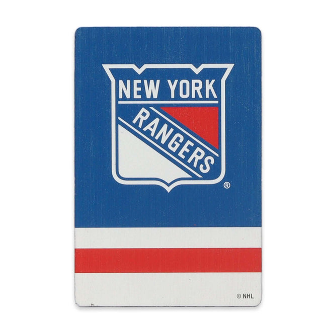 Imán de madera rayado con el logotipo de los New York Rangers de la Liga Nacional de Hockey (NHL)