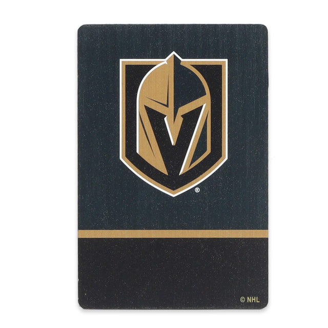 Imán de madera rayado con el logotipo de los Vegas Golden Knights de la Liga Nacional de Hockey (NHL)