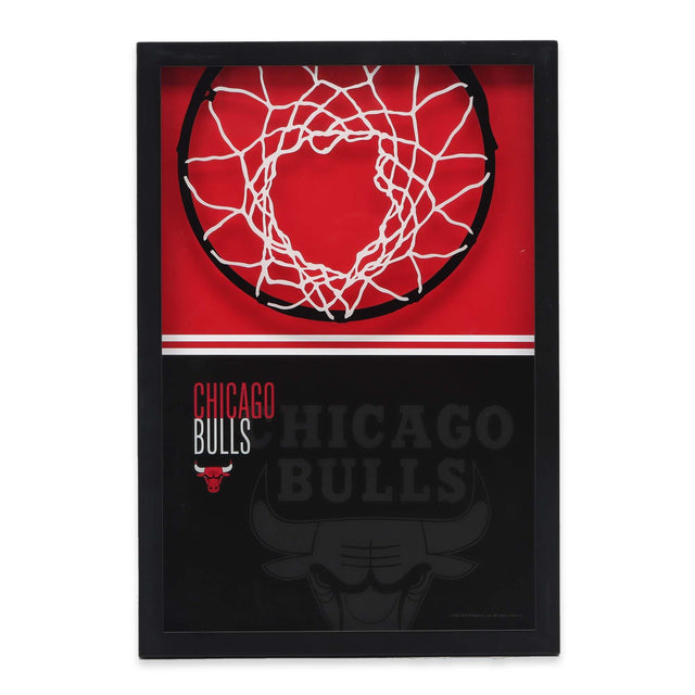 Decoración de pared de vidrio con estampado de bloques de colores y aro de baloncesto de Chicago Bulls