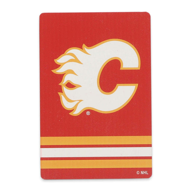 Imán de madera rayado con el logotipo de los Calgary Flames de la Liga Nacional de Hockey (NHL)