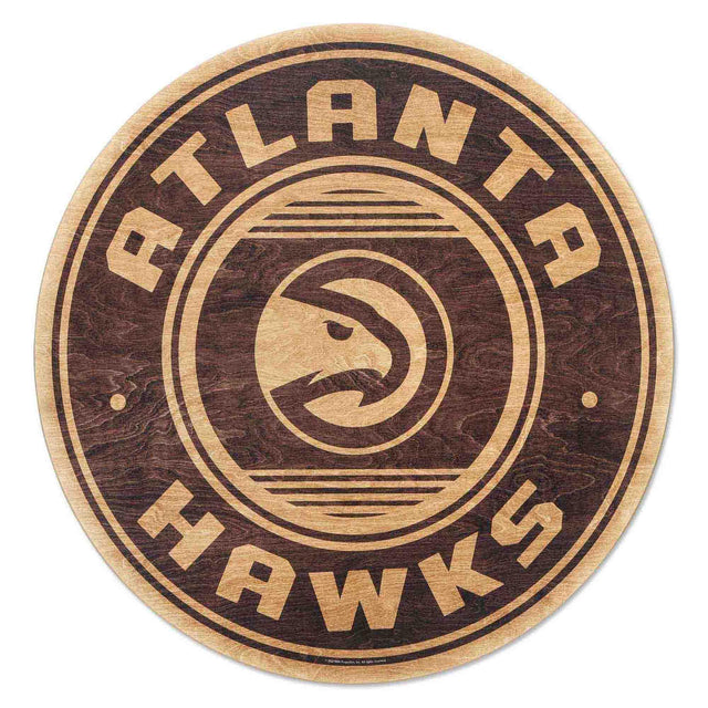 Decoración de pared redonda de madera natural con el logotipo de los Atlanta Hawks