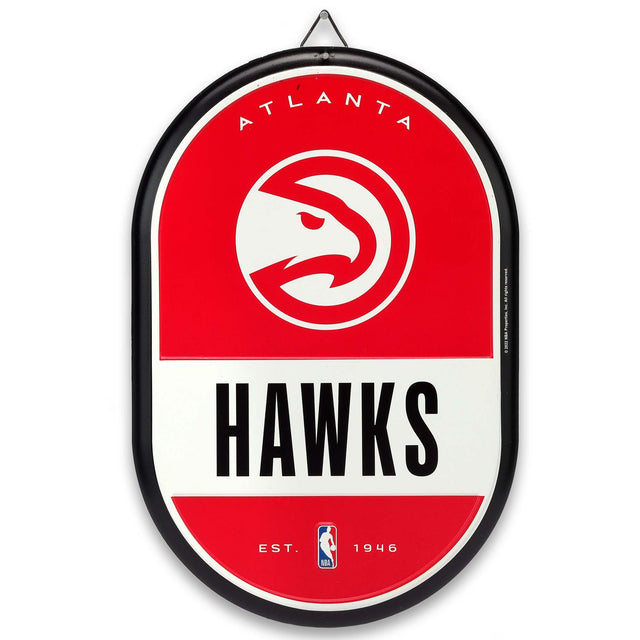 Letrero metálico ovalado con el espíritu de equipo de los Atlanta Hawks