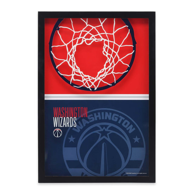 Decoración de pared de vidrio con estampado de bloques de colores y aro de baloncesto de los Washington Wizards