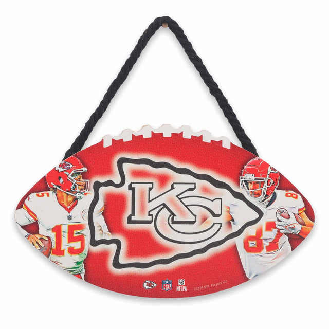 Fútbol de los KC Chiefs de madera para colgar