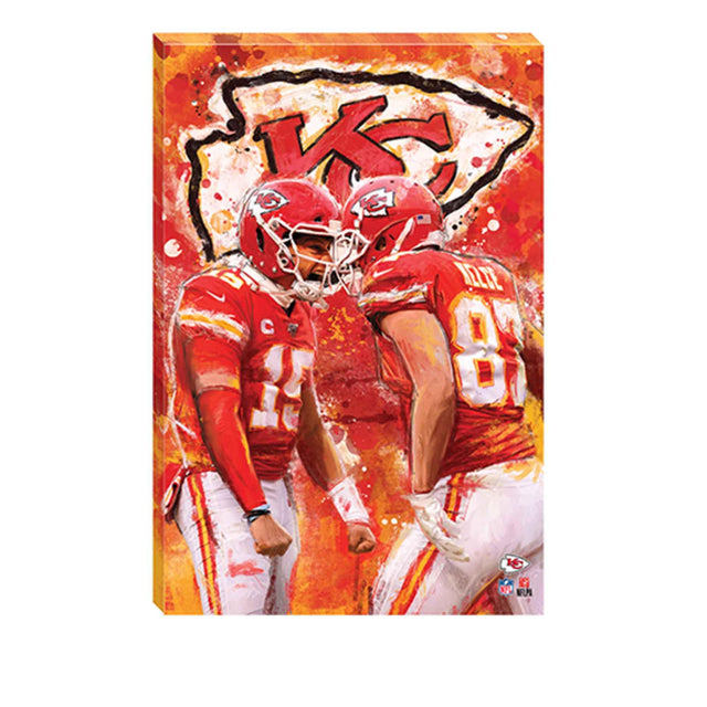 Decoración de pared con grafiti artístico de Patrick Mahomes y Travis Kelce de los Kansas City Chiefs de la NFL