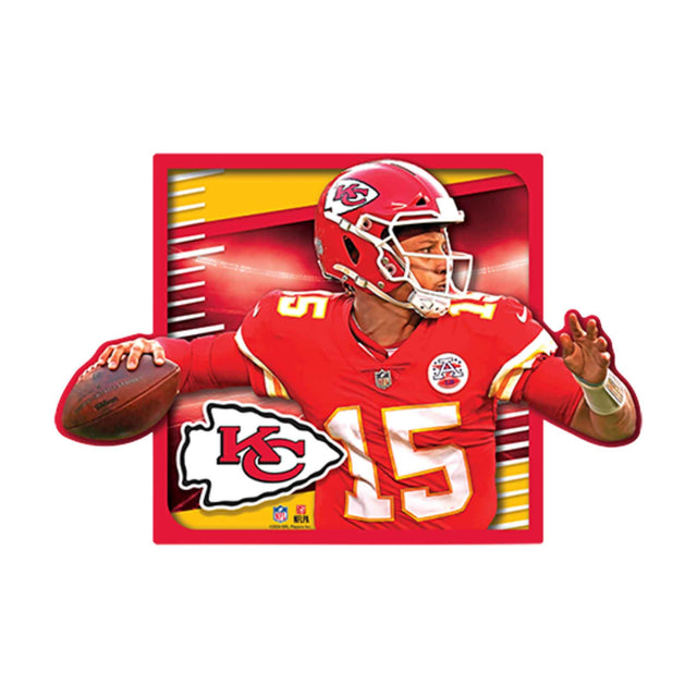 Decoración de pared de madera con Patrick Mahomes en movimiento de los Kansas City Chiefs de la NFL