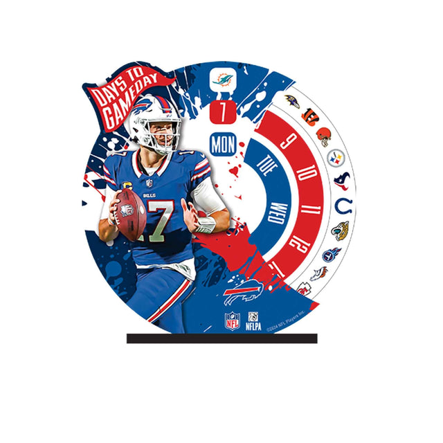 Decoración de madera con cuenta regresiva del día del partido de Josh Allen de los Buffalo Bills de la NFL