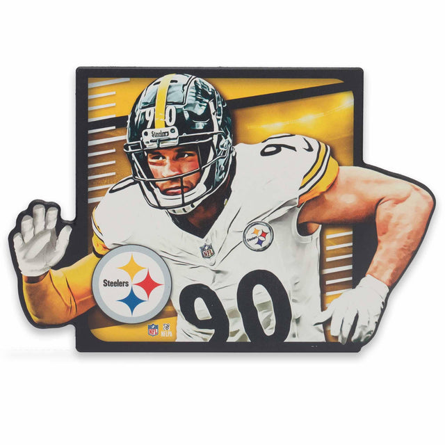 Decoración de pared de madera de TJ Watt en movimiento de los Pittsburgh Steelers de la NFL