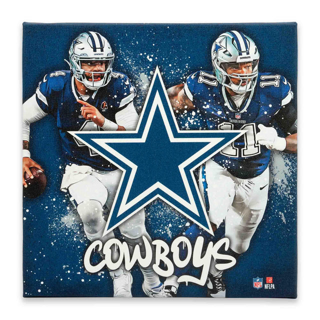 Decoración de pared en lienzo con salpicaduras pictóricas de Dak Prescott y Micah Parsons de los Dallas Cowboys de la NFL