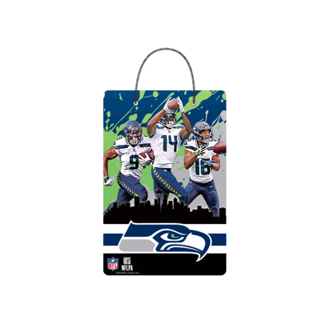 Cartel colgante de metal con el horizonte de la ciudad de Seattle Seahawks